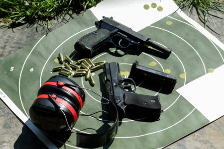 Man practicing shooting with a gun