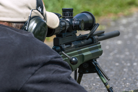 Police shooting practice at a shooting rangeの写真素材