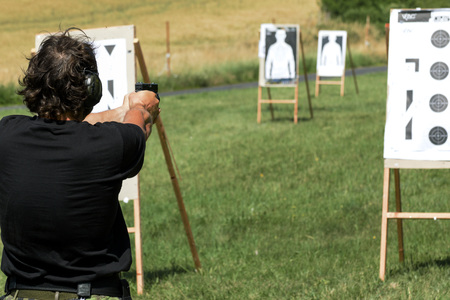 Police shooting practice at a shooting rangeの写真素材
