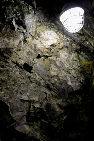 Old dark dangerous mine corridor
