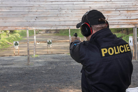 Shooting Police officers shoot from gun to target