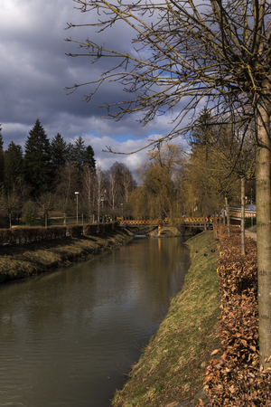 Bridge over the river in a spa townの写真素材