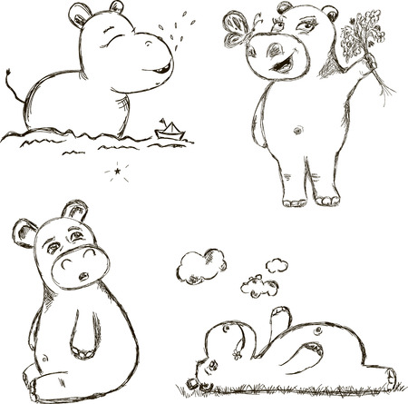 Small Set of Illustrations About Hippoのイラスト素材