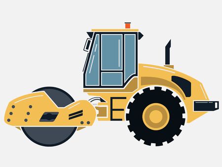 A vector graphic of a vibratory single drum roller, soil compactorのイラスト素材