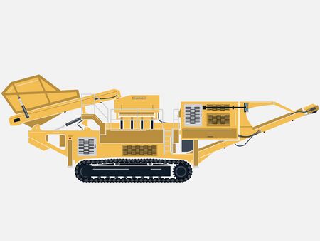 A vector graphic of a portable cone rock crusher on tracksのイラスト素材