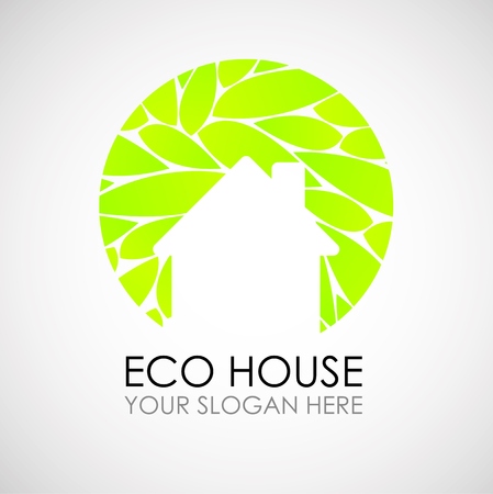 Eco house logo design. Ecological construction. Eco architecture. Eco house and clean environment. Design idea for a building companyのイラスト素材