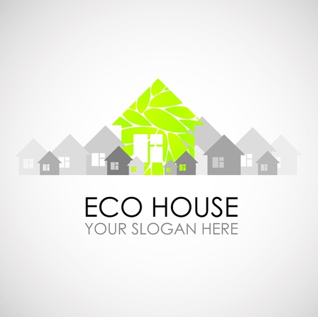 Eco house logo design. Ecological construction. Eco architecture. Eco house and clean environment. Design idea for a building companyのイラスト素材