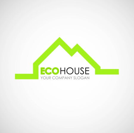 Eco house logo design. Ecological construction idea. Eco architecture and eco building. Eco house and clean environment. Eco home.のイラスト素材