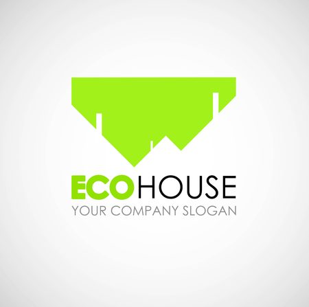 Eco house logo design. Ecological construction idea. Eco architecture and eco building. Eco house and clean environment. Eco home.のイラスト素材