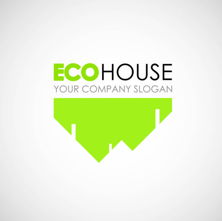 Eco house logo design. Ecological construction idea. Eco architecture and eco building. Eco house and clean environment. Eco home.のイラスト素材