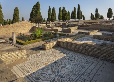 Mosaic floor in the ruins of Roman town Italica. Province Seville, Andalusia, Spainの写真素材