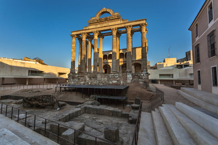 Ruins of the roman temple of Diana at Merida, Spainの写真素材