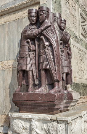 Statues of Diokletian and three other emperors in Venice on San Marco square, Italyの写真素材