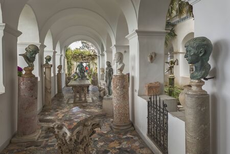 Loggia with statues in villa San Michele in Anacapri on island Capriの写真素材