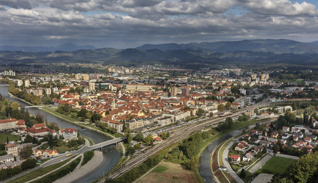 Panorama of town Celje, Sloveniaのeditorial素材