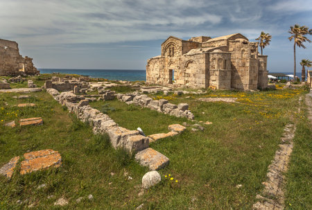 Medieval church built over early christian church in the former city of Karpasia, North Cyprusの写真素材