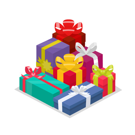 Lots of of colorful gifts on white background. Vector illustrationのイラスト素材
