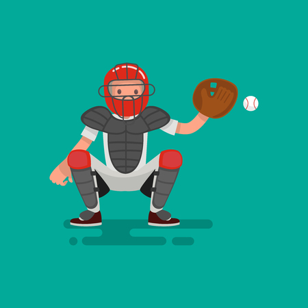 Baseball pitcher player catches the ball . Vector Illustration flat designのイラスト素材