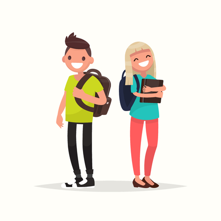 Young couple students. Vector illustration of a flat designのイラスト素材