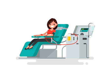 Blood donation. Woman donates blood. Vector illustration of a flat designのイラスト素材