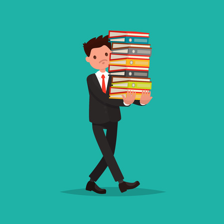 Employee carries a large stack of documents. Vector illustration of a flat designのイラスト素材