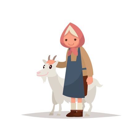 Grandmother with a goat. Vector illustration of a flat designのイラスト素材