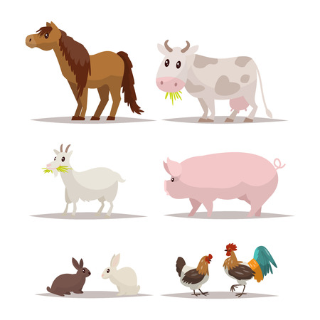 Set of farm animals and birds. Vector illustration of a flat designのイラスト素材