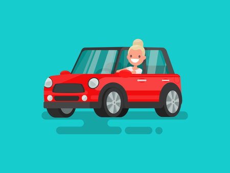 Blonde driving a car. Vector illustrationのイラスト素材