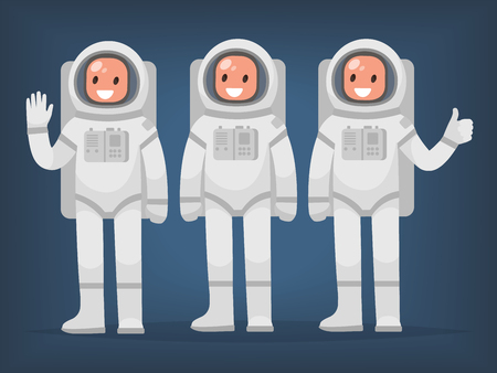 Astronaut team on an isolated background. Vector illustration in a flat styleのイラスト素材