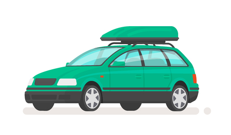 Family car station wagon with a roof rack. Vector illustration in a flat styleのイラスト素材