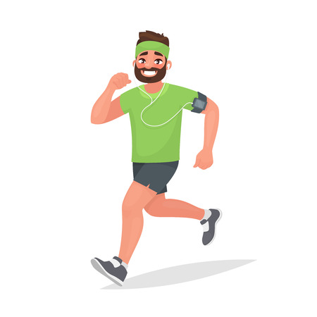 Running man. A person is engaged in fitness. Morning jogging. Active and healthy lifestyle. Vector illustration in cartoon styleのイラスト素材