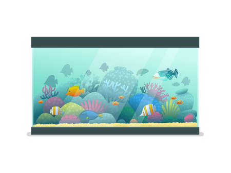 Aquarium with sea fish on an isolated background. Vector illustration in cartoon styleのイラスト素材