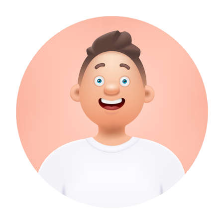 young smiling man. 3D avatar of a happy guy. vector illustration in cartoon styleのイラスト素材