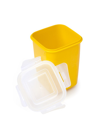 Plastic food container isolated on white background with clipping pathの写真素材