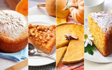 Collage of sweet pastry with pumpkin 