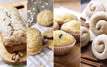 Collage of homemade sweet pastry in rustic style
の写真素材
