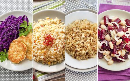 Collage of different colorful meals on round plates
の写真素材