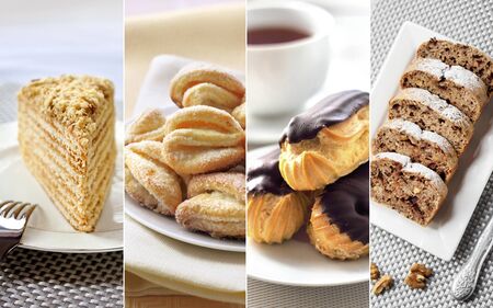Collage of different tasty sweet pastry 
の写真素材
