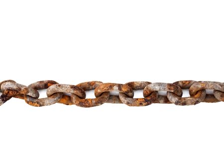 Large old rusty chain on white backgroundの写真素材