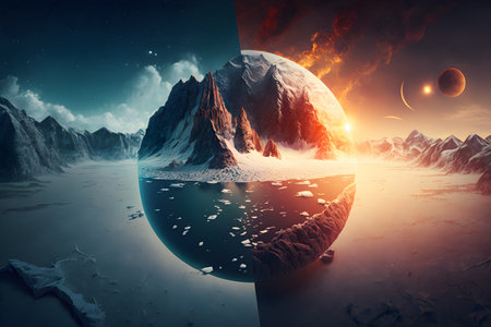 Global climate change concept. Earth planet suffering from global warming. Generative AI contentの素材