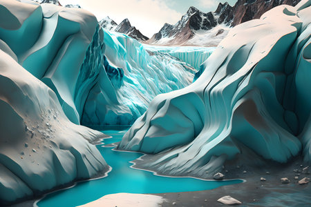 Global warming and climate change concept. Illustration of melting glaciers and icebergs. Generative AI contentの素材