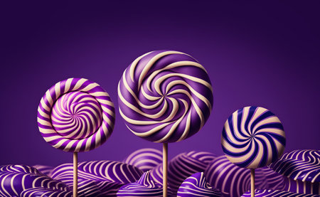 Confectionery. Illustration of cute lollipops on purple background with copy space. Generative AI contentの素材