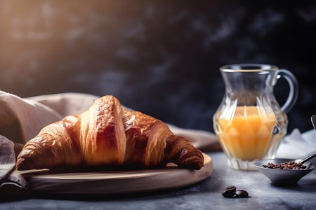 Traditional breakfast with croissant and orange juice. Generative AI contentの素材