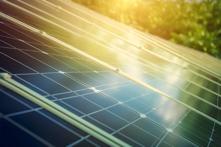 Solar panels closeup - renewable energy concept. Generative AI contentの素材
