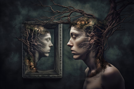 Schizophrenia concept, symbol of depresion, dementia. Generative AI contentの素材