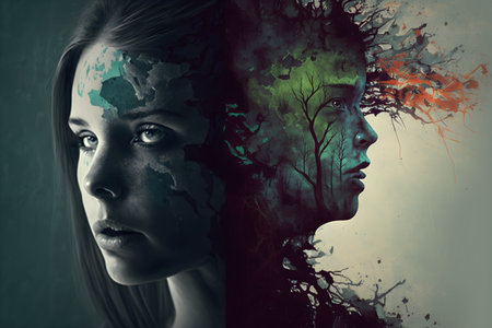 Schizophrenia concept, symbol of depresion, dementia. Generative AI contentの素材