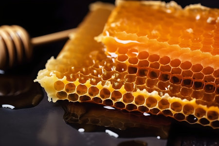 Honeycomb with honey closeup. Beekeeping concept. Generative AI contentの素材