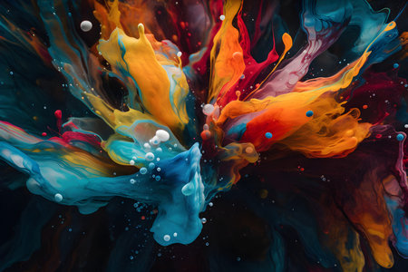 Fluid Art. Abstract colorful background, wallpaper, texture. Mixing paints. Modern art. Generative AI contentの素材