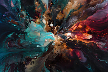 Fluid Art. Abstract colorful background, wallpaper, texture. Mixing paints. Modern art. Generative AI contentの素材