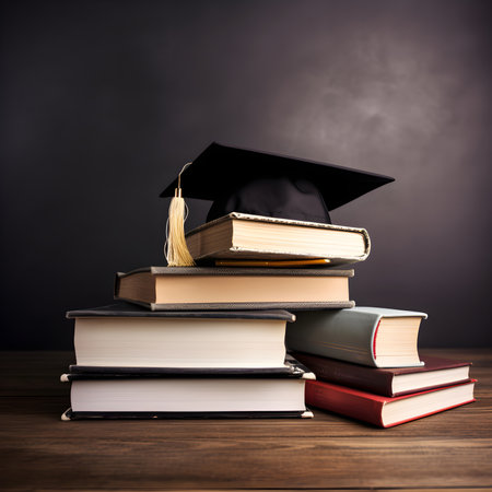 Graduation cap on books with copy space. Concept of education, back to school. Generative AI contentの素材
